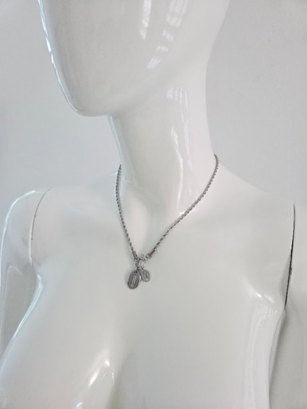 Stainless Steel Coffee Bean Charm T-Bar Necklace Minimalist Dainty Silver Chain - Picture 8 of 12
